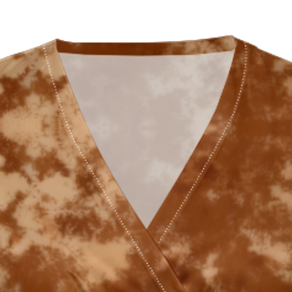 Brown Tie-Dye Cap Sleeve V-Neck Midi Dress GKPT291