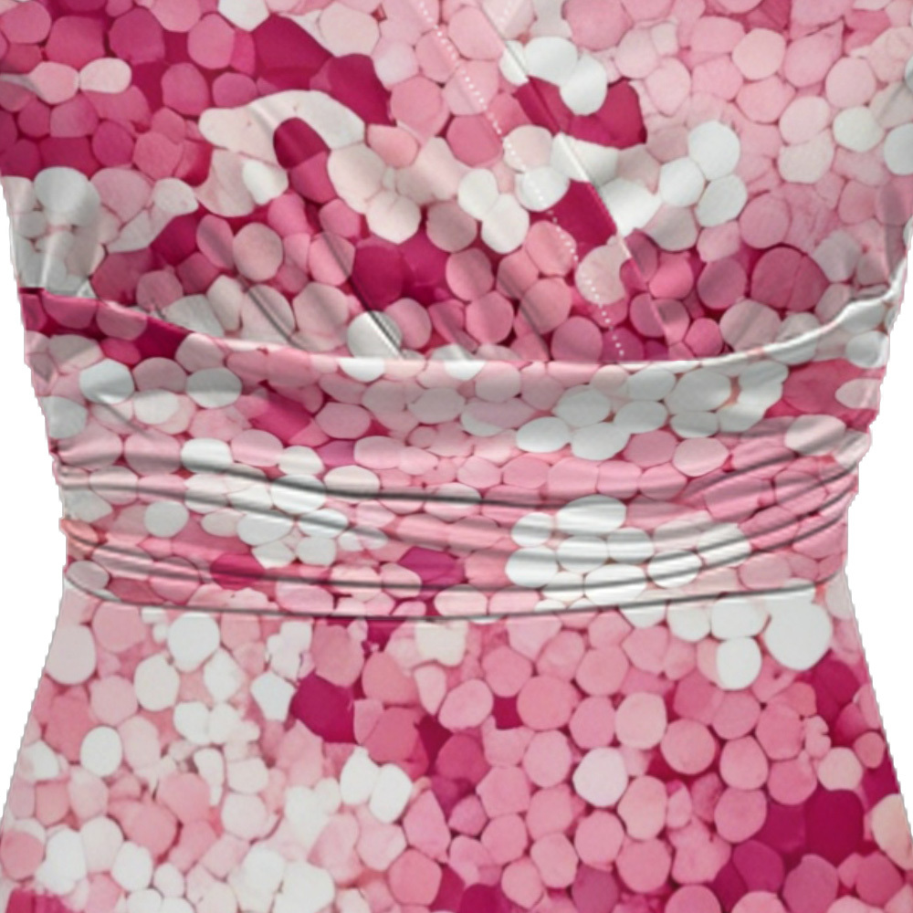 Pink Abstract Cap Sleeve V-Neck Midi Dress FYIE578