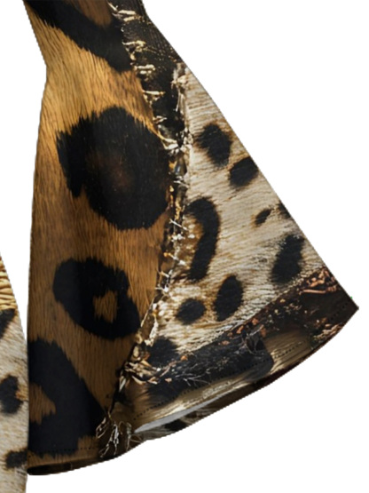 Leopard Patchwork Flare Sleeve Bodycon Midi Dress