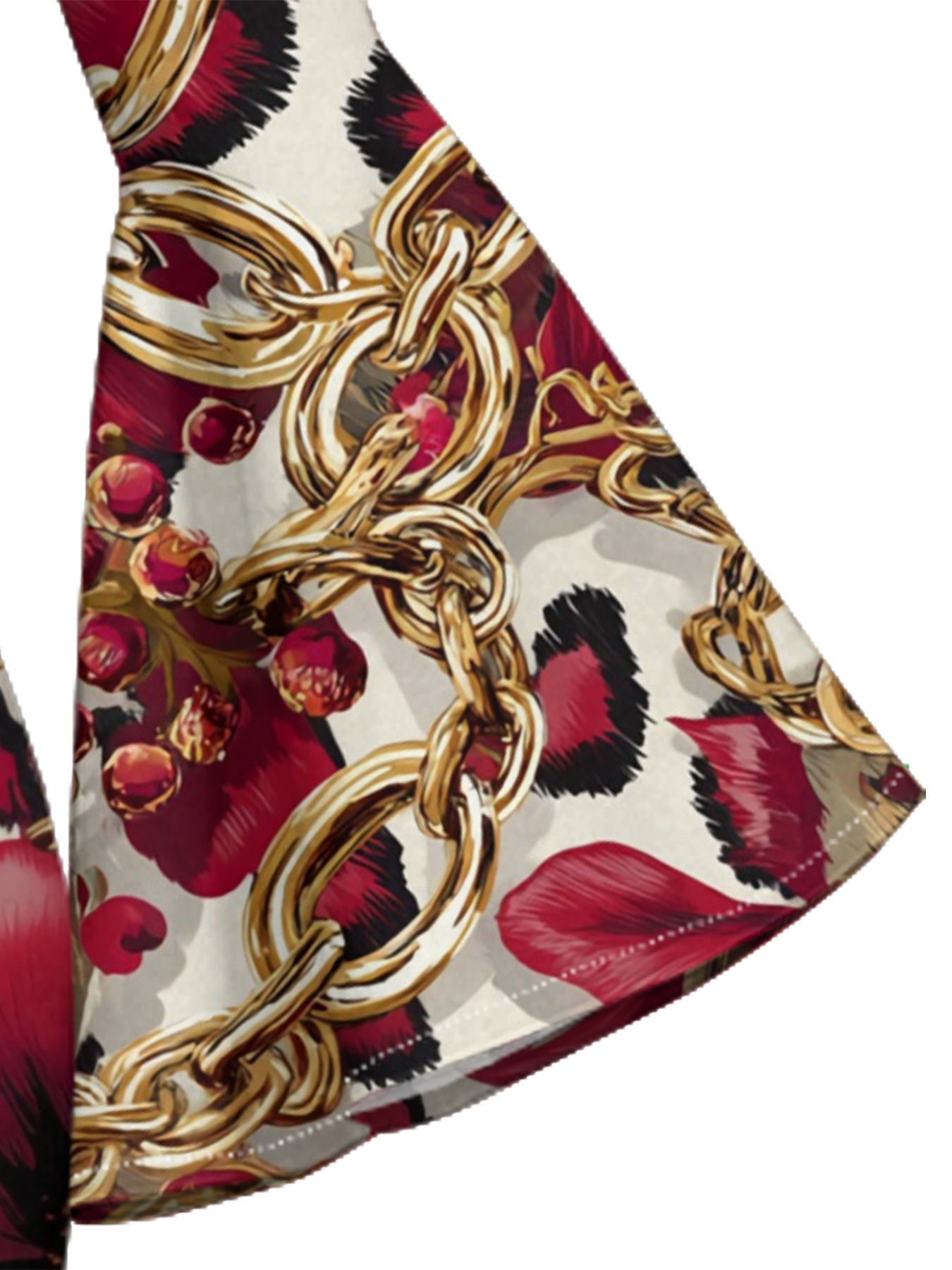 Red & Gold Animal Patchwork Flare Sleeve Bodycon Midi Dress JKL3675