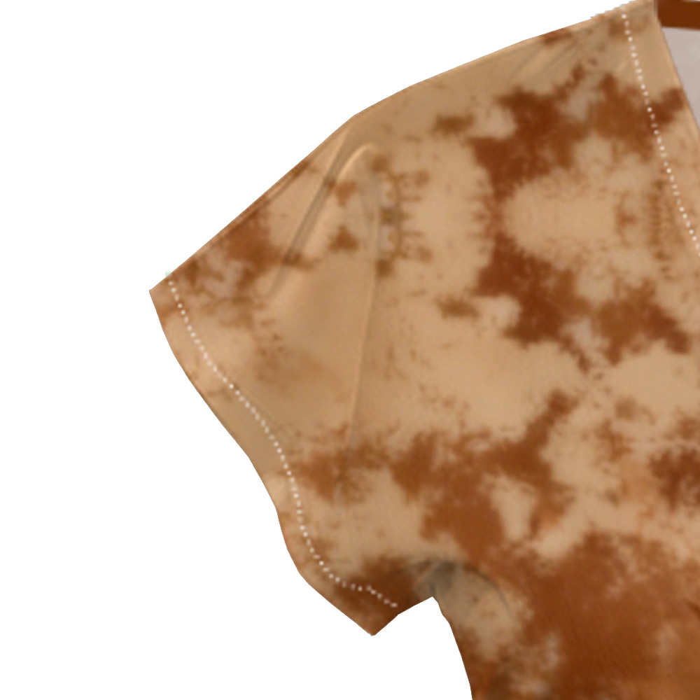 Brown Tie-Dye Cap Sleeve V-Neck Midi Dress GKPT291