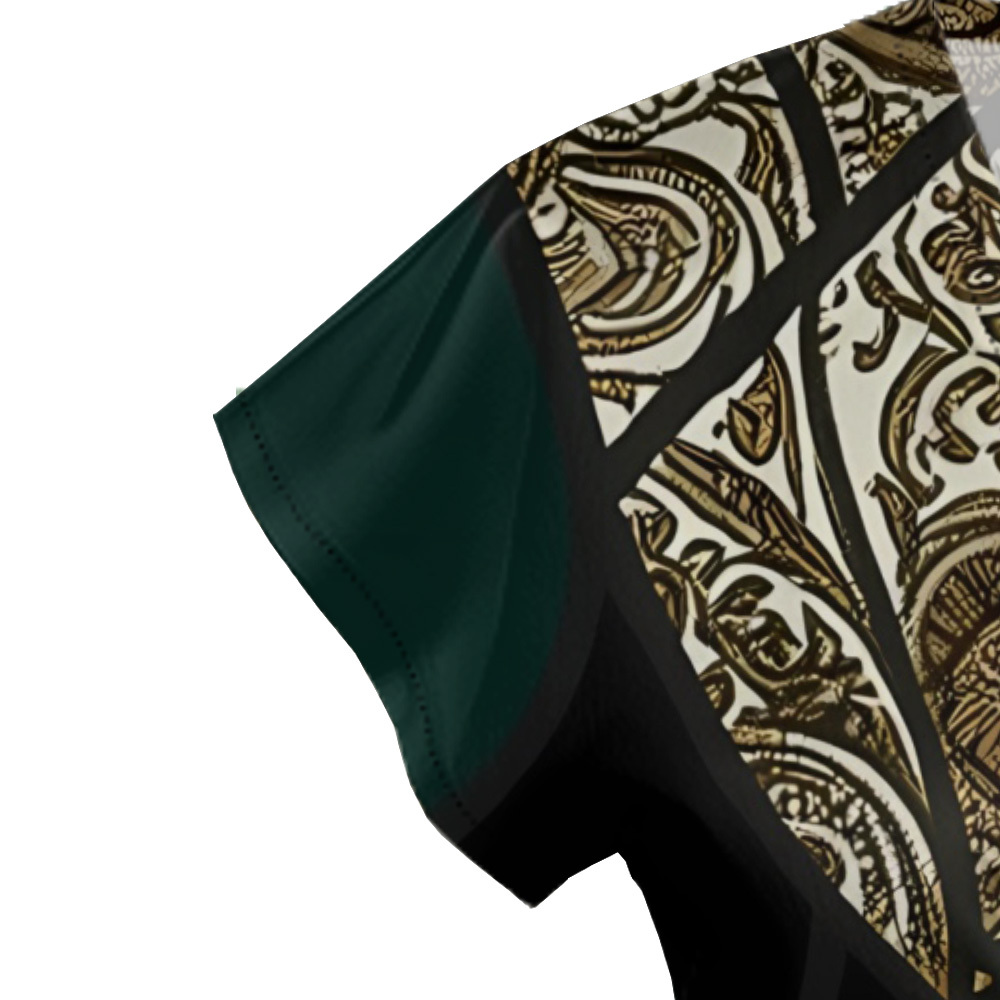 Emerald Green Gold Paisley Cap Sleeve V-Neck Midi Dress