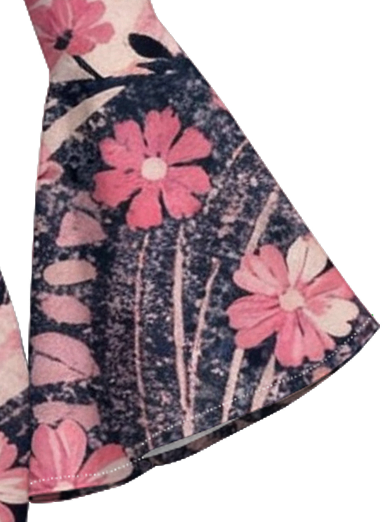 Pink Navy Floral Flare Sleeve Bodycon Midi Dress RQP531