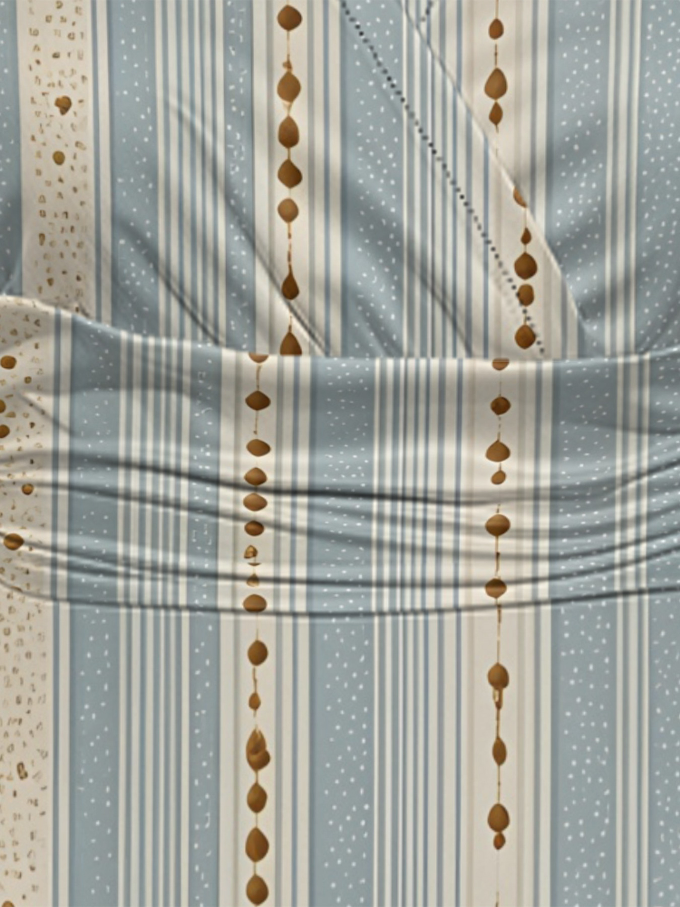 Light Blue & Beige Dotted Cap Sleeve V-Neck Midi Dress