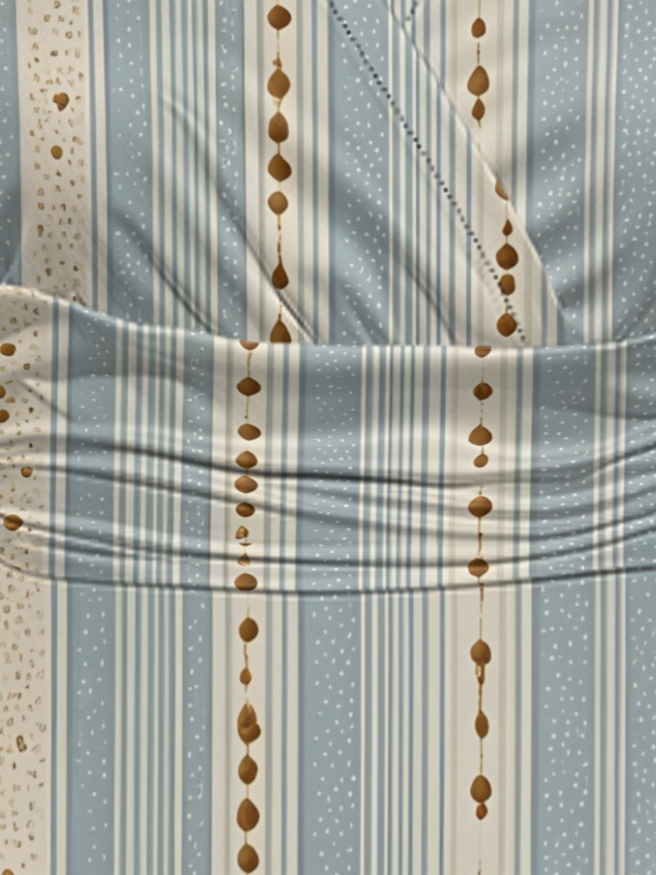 Light Blue & Beige Dotted Cap Sleeve V-Neck Midi Dress