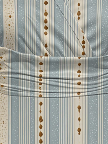 Light Blue & Beige Dotted Cap Sleeve V-Neck Midi Dress