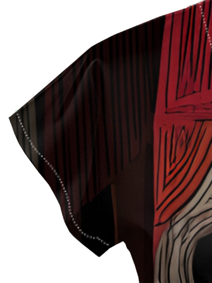 Retro Abstract Cap Sleeve V-Neck Midi Dress