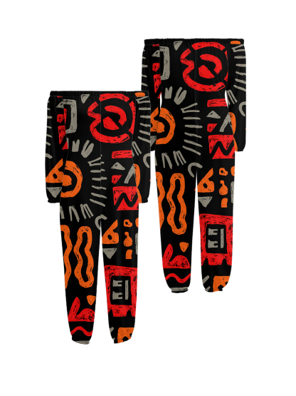 African Tribal Symbol Print Off-Shoulder Jumpsuit