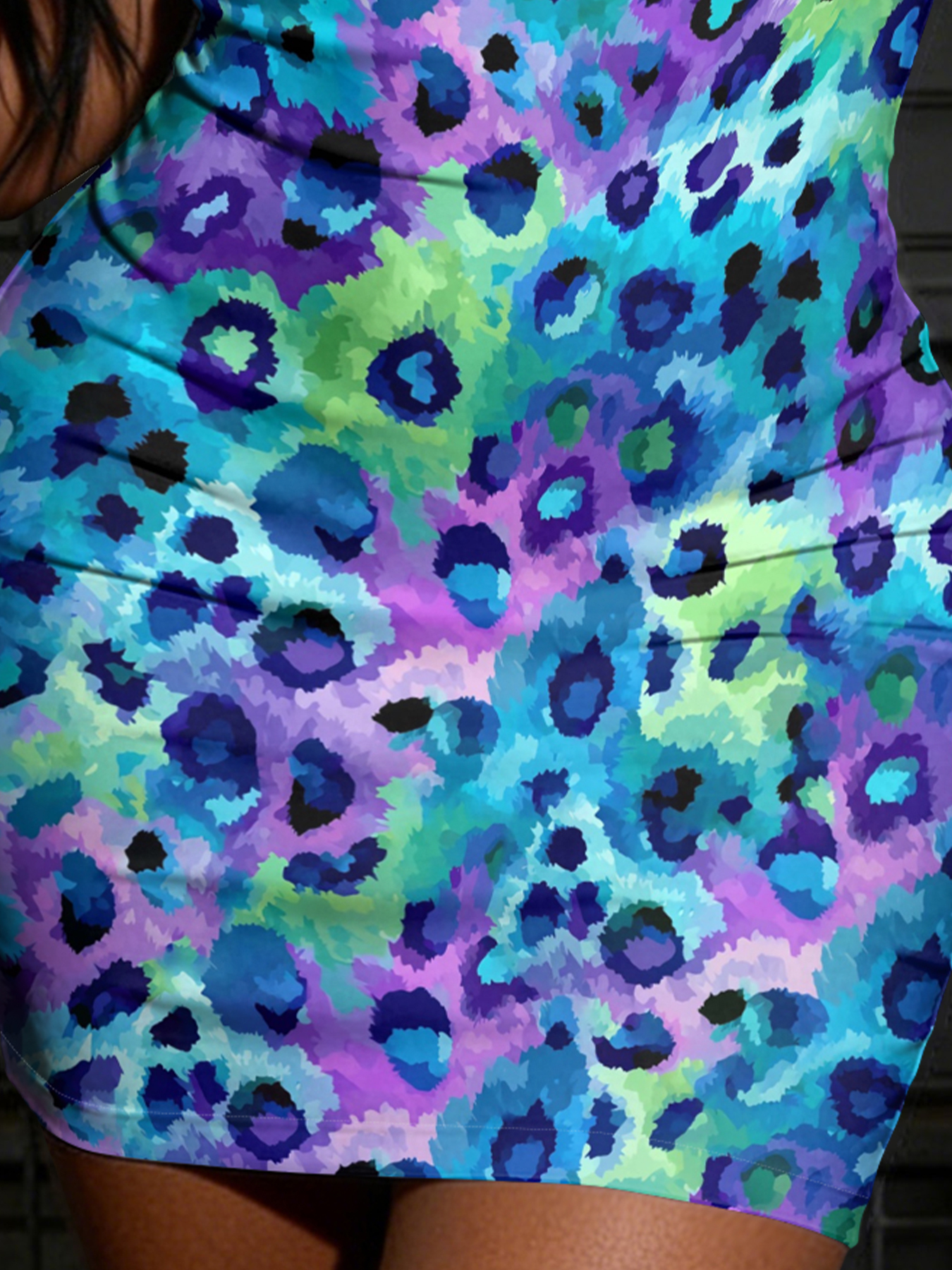 Neon Multicolor Leopard U-neckline Bodycon Mini Dress XWVT34