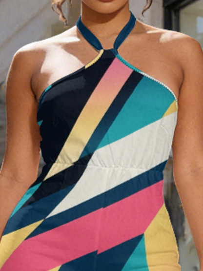 Colorful Geometric Sleeveless Halter Jumpsuit