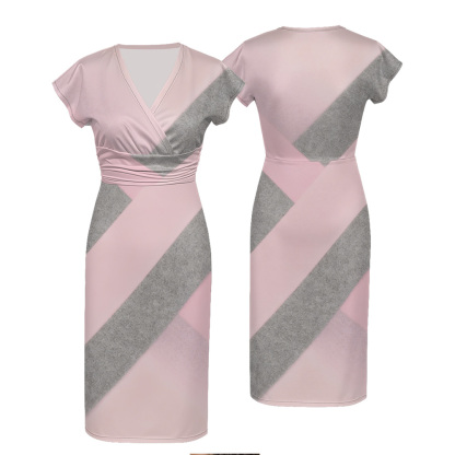 Pink & Gray Colorblock Cap Sleeve V-Neck Midi Dress ABD124
