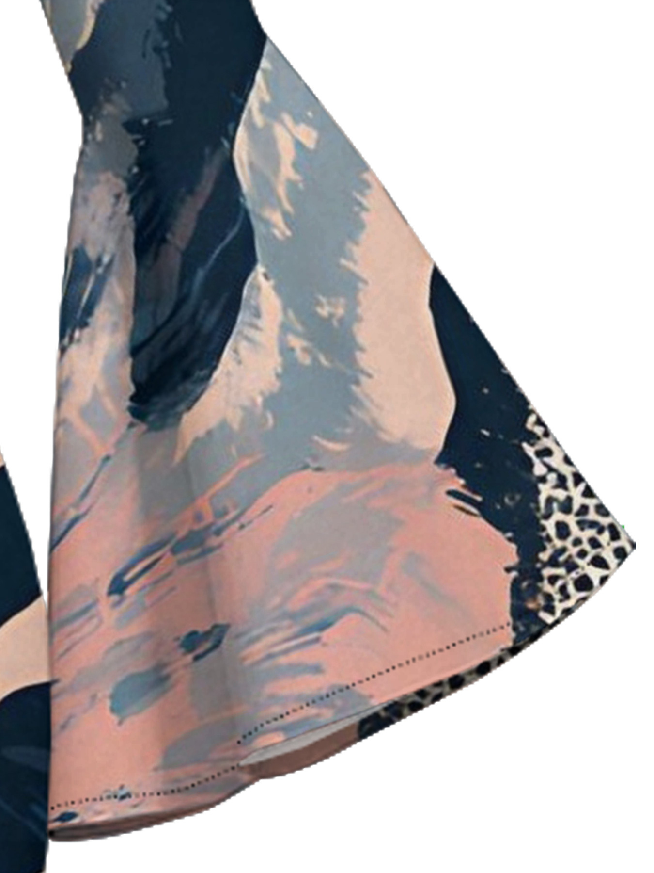 Pink & Navy Watercolor Animal Flare Sleeve Bodycon Midi Dress VWX7129