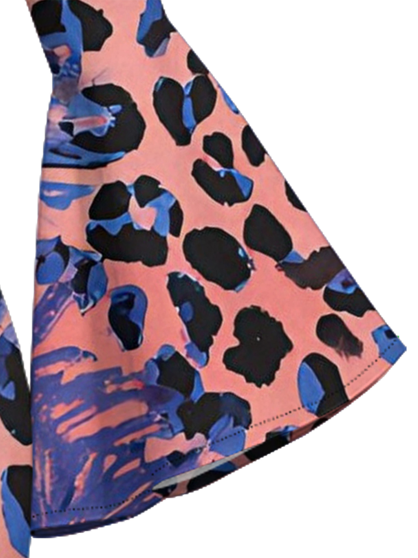 Pink Blue Watercolor Leopard Flare Sleeve Bodycon Midi Dress STU6918