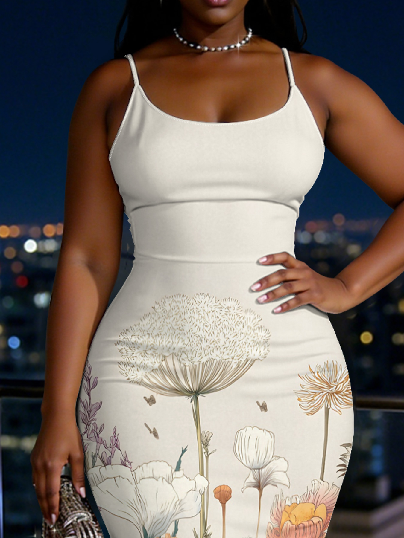 Vintage Botanical Spaghetti Strap Mermaid Dress