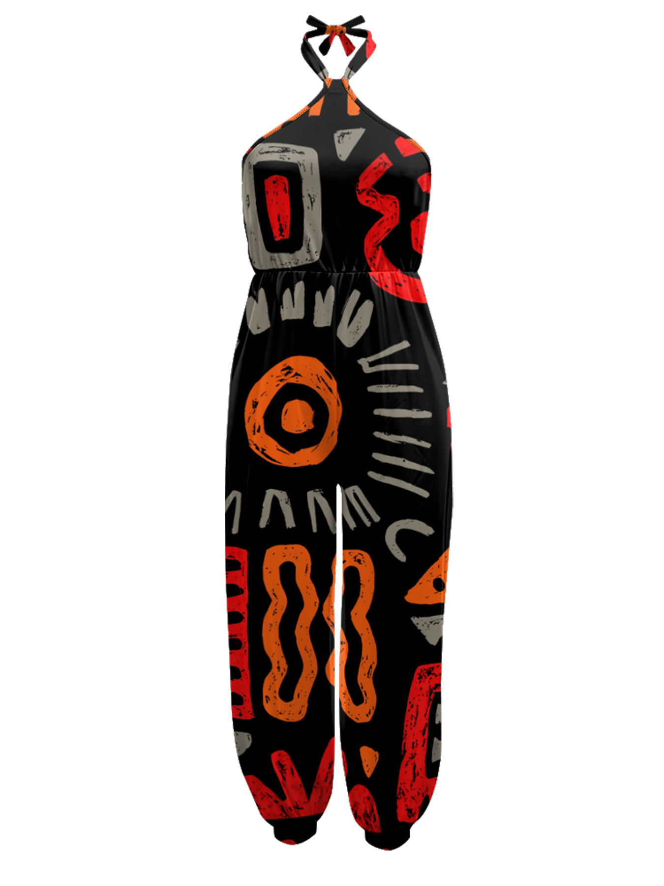 Tribal Graphic Sleeveless Halter Jumpsuit