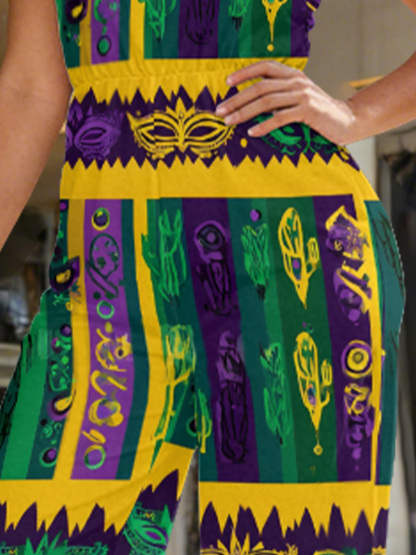 Mardi Gras Stripe Sleeveless Halter Jumpsuit