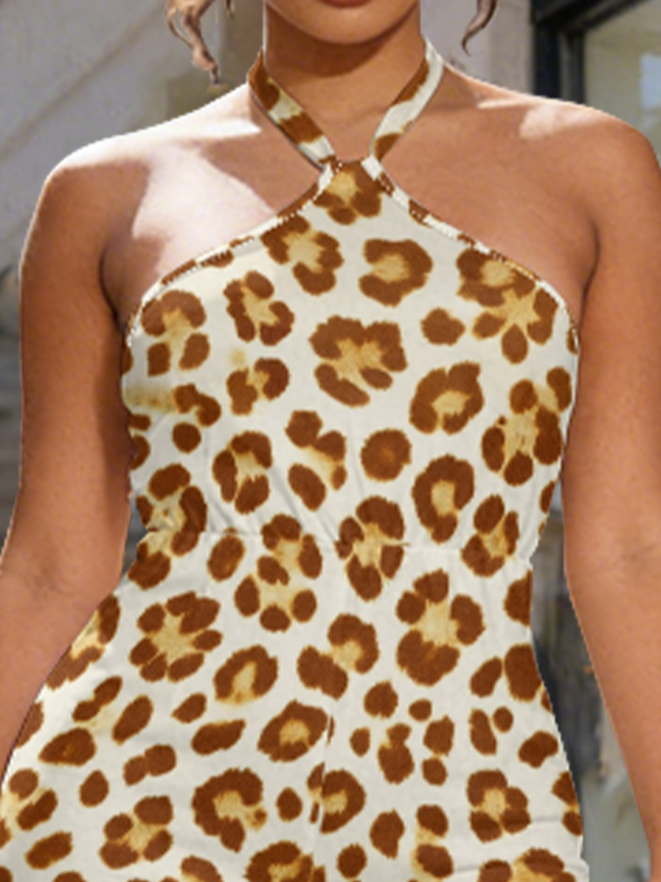 Classic Brown Leopard Sleeveless Halter Jumpsuit