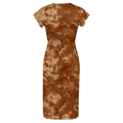 Brown Tie-Dye Cap Sleeve V-Neck Midi Dress GKPT291