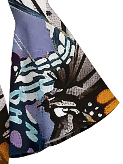 Vibrant Watercolor Butterfly Flare Sleeve Bodycon Midi Dress BHJ6251