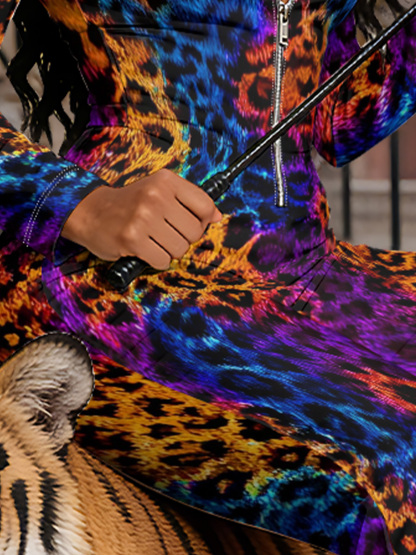 Rainbow Leopard Long Sleeve Zip-Up Jumpsuit 