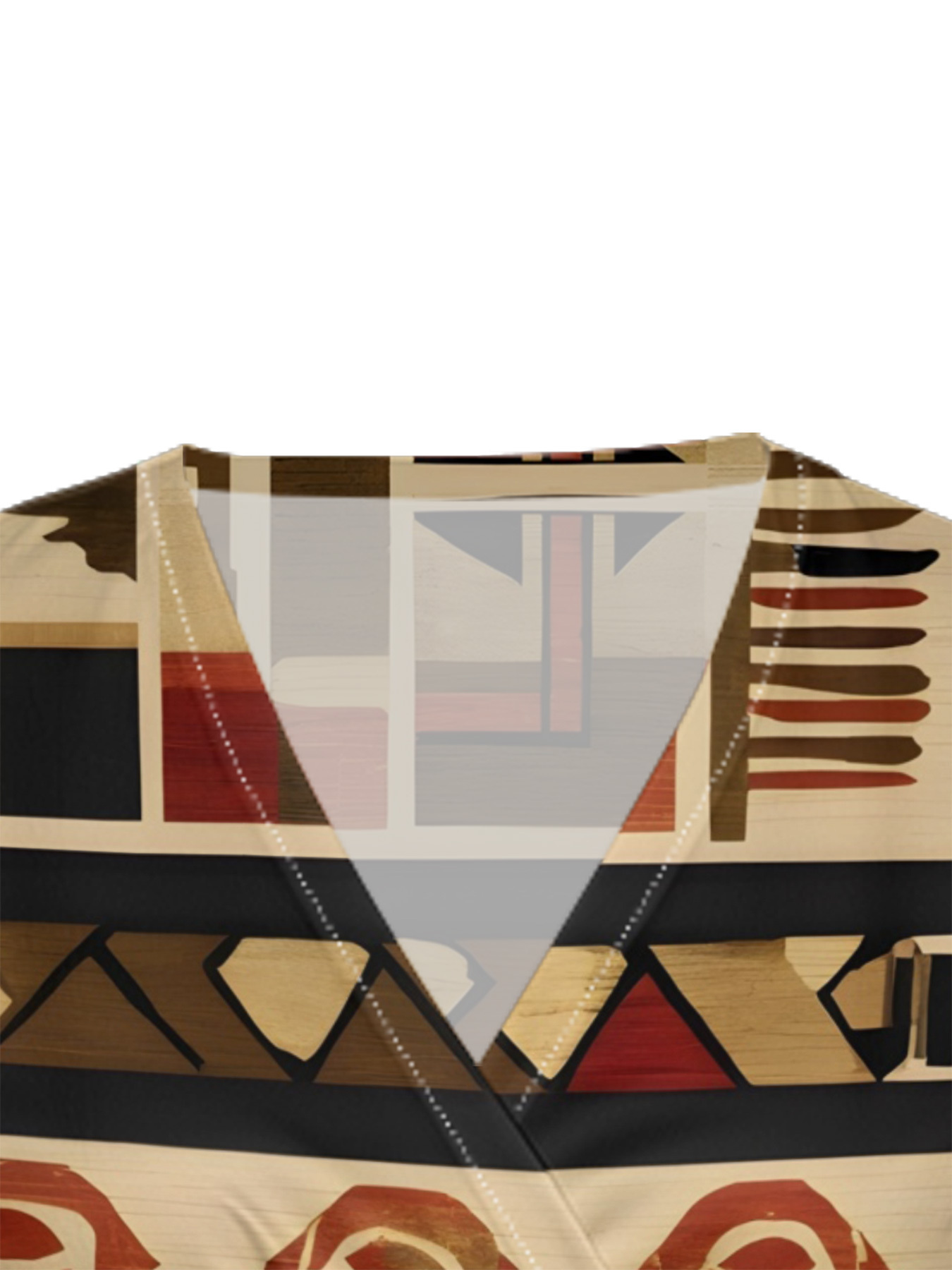 Beige-Red Tribal Cap Sleeve V-Neck Midi Dress