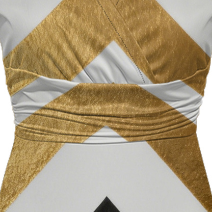 Gold Black White Chevron Cap Sleeve V-Neck Midi Dress ABE125