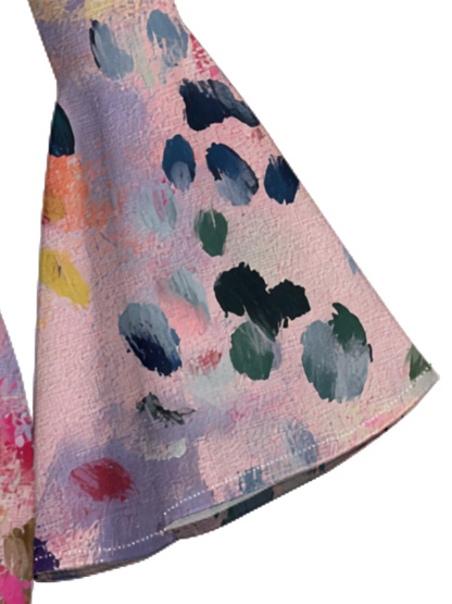 Multicolor Watercolor Flare Sleeve Bodycon Midi Dress MNO4786