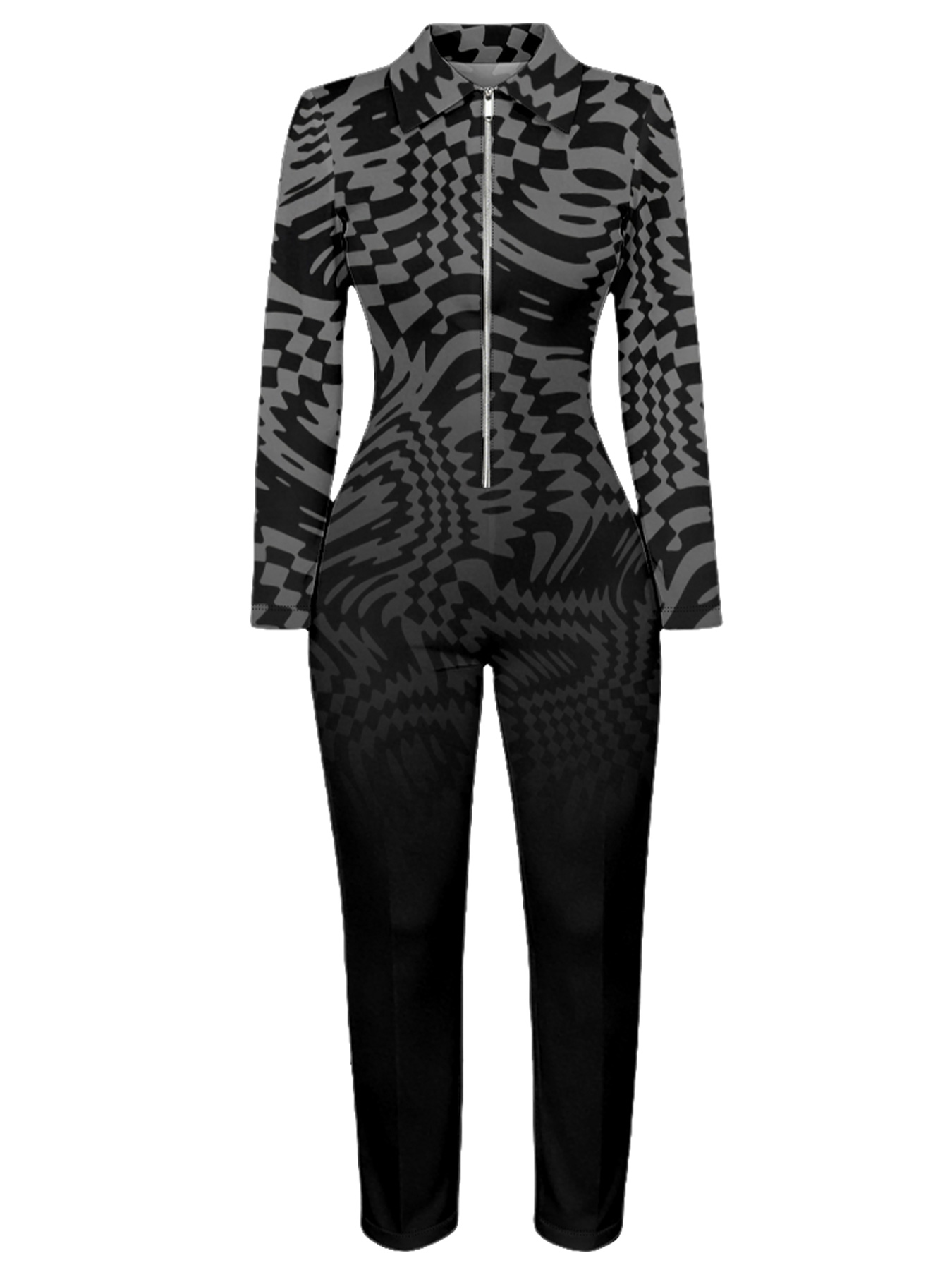 Gradient Long Sleeve Zip-Up Jumpsuit