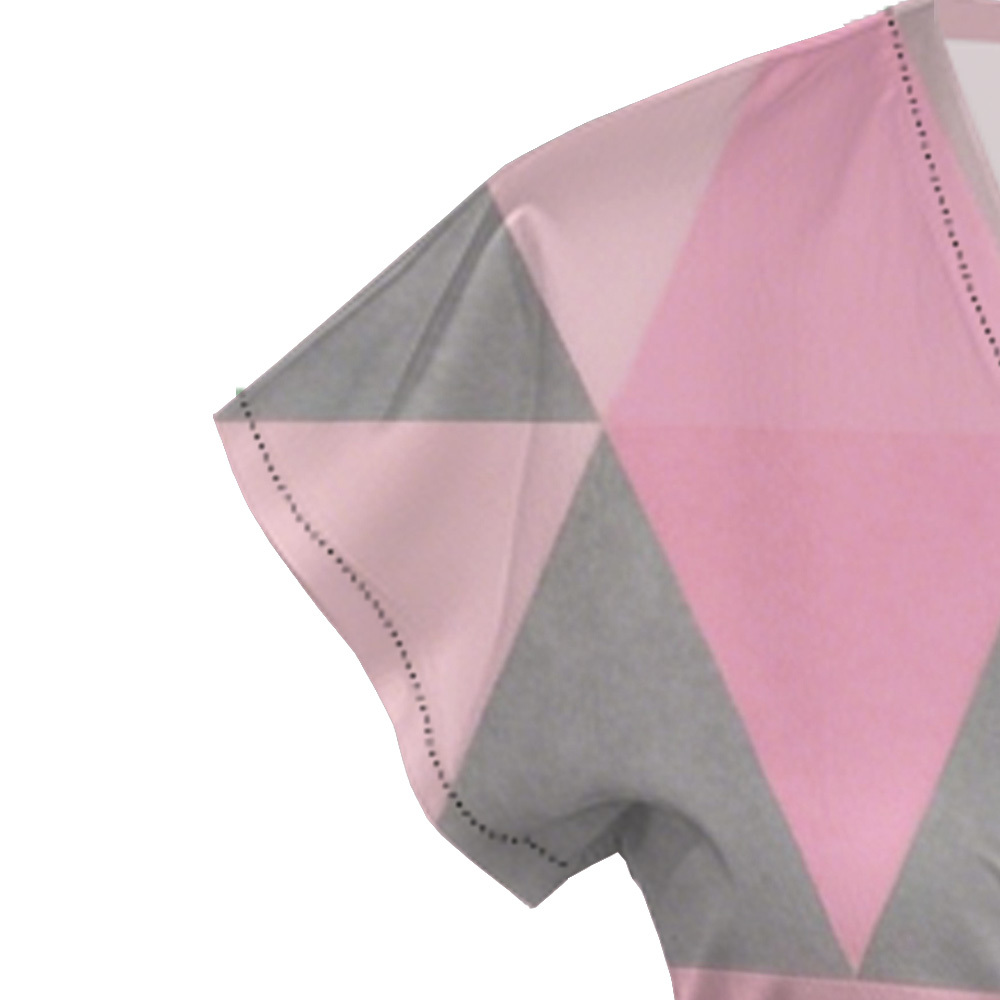 Pink & Gray Geometric Cap Sleeve V-Neck Midi Dress WUT784