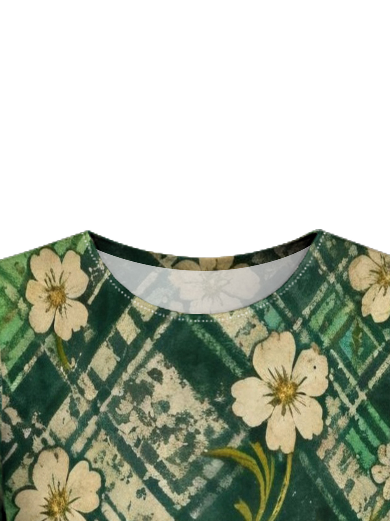 Green Plaid Floral Flare Sleeve Bodycon Midi Dress DCB840