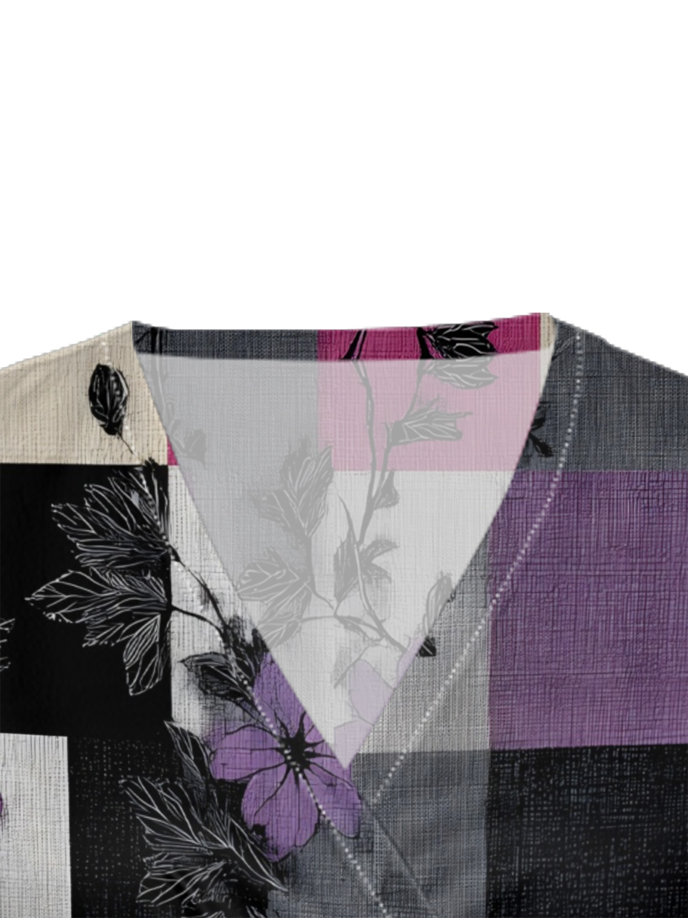 Pink & Purple Floral Plaid Patchwork Cap Sleeve V-Neck Midi Dress IUOP061