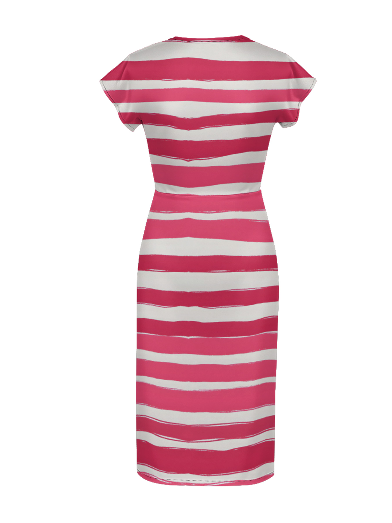 Pink & White Brushstroke Stripe Cap Sleeve V-Neck Midi Dress