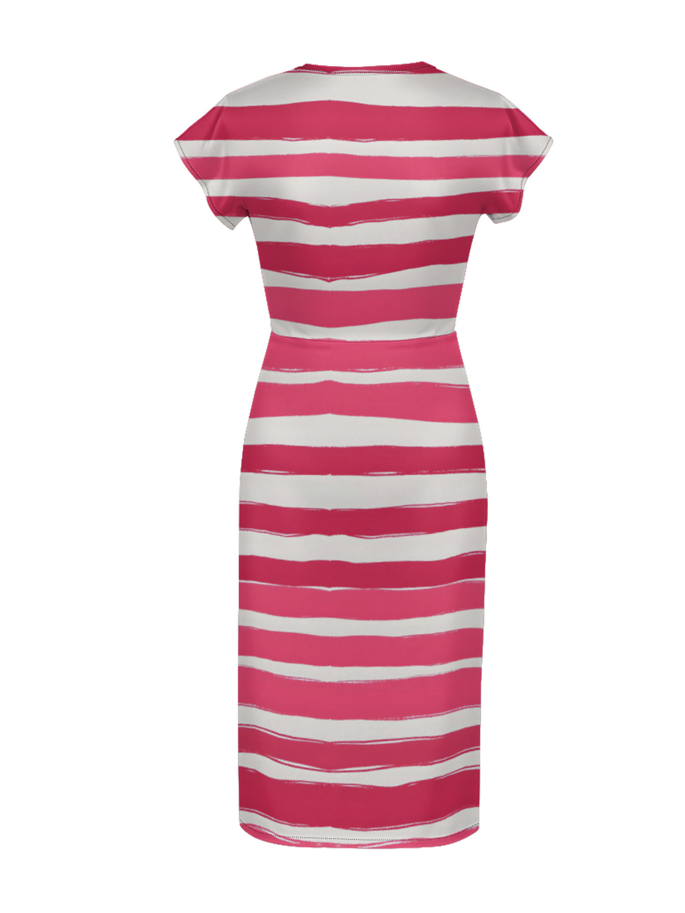 Pink & White Brushstroke Stripe Cap Sleeve V-Neck Midi Dress