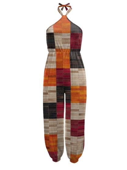 Color Block Block Sleeveless Halter Jumpsuit