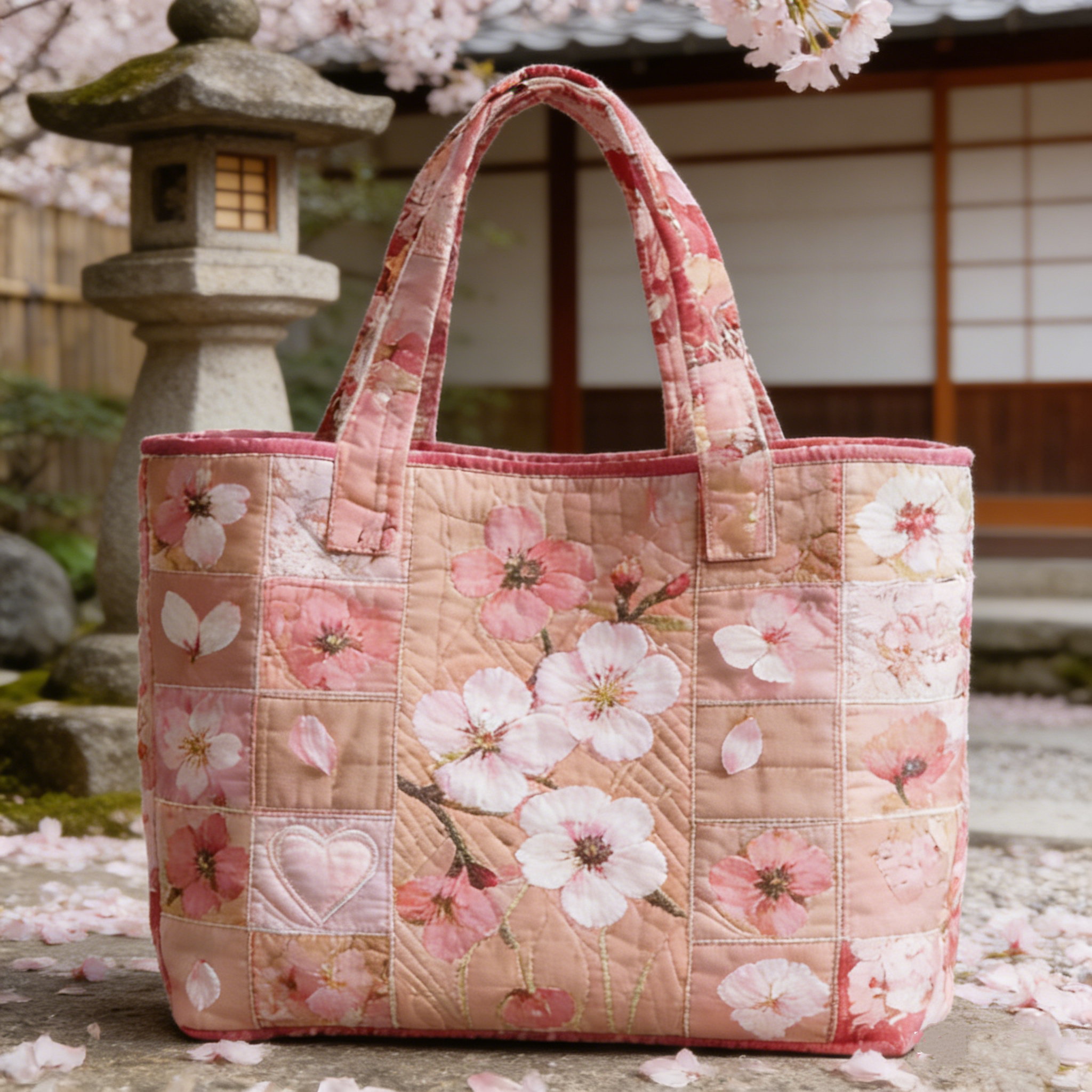 Sakura & Heart Quilted Tote Bag mifs4387
