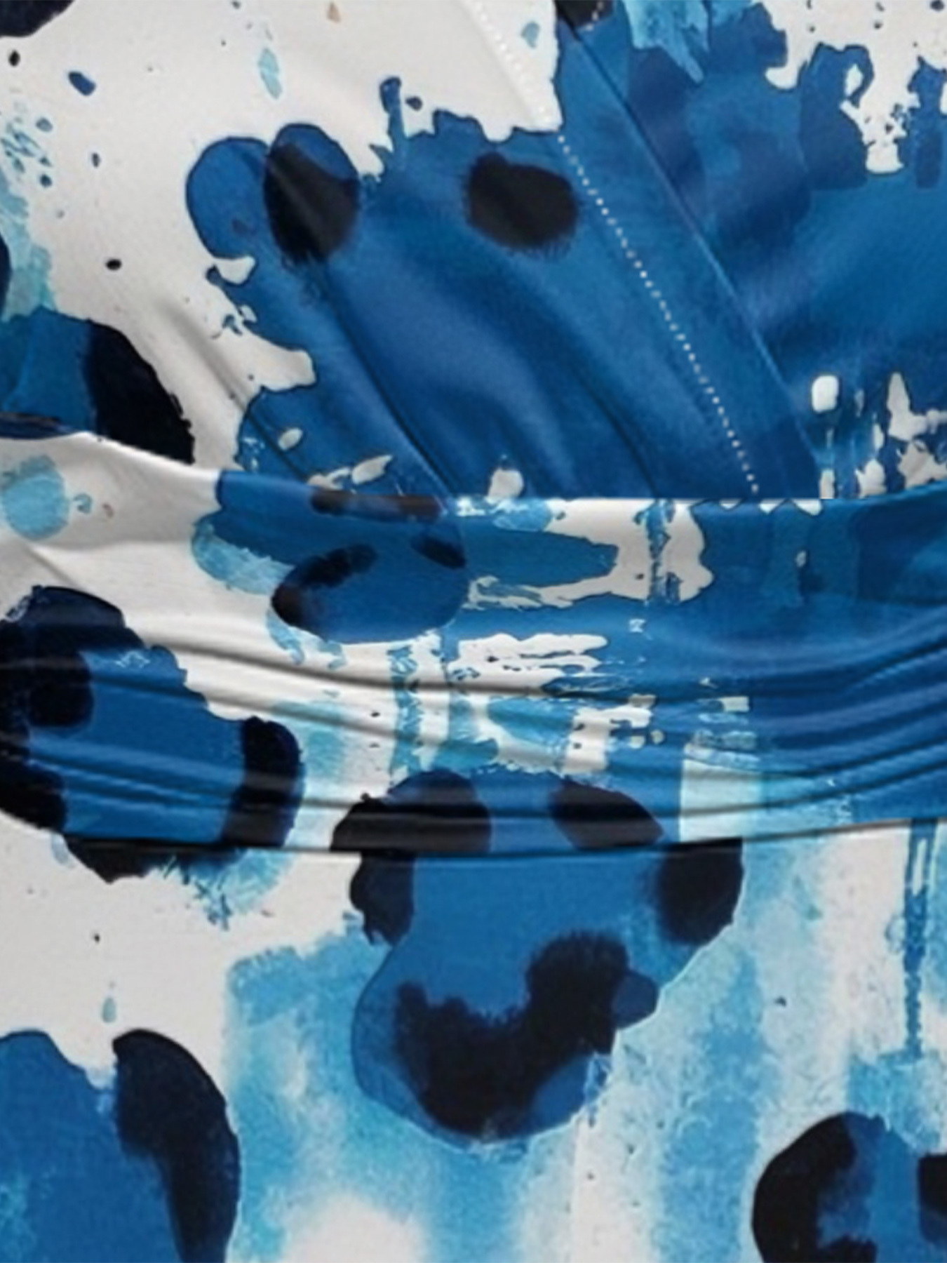 Blue & White Watercolor Cap Sleeve V-Neck Midi Dress MPH879