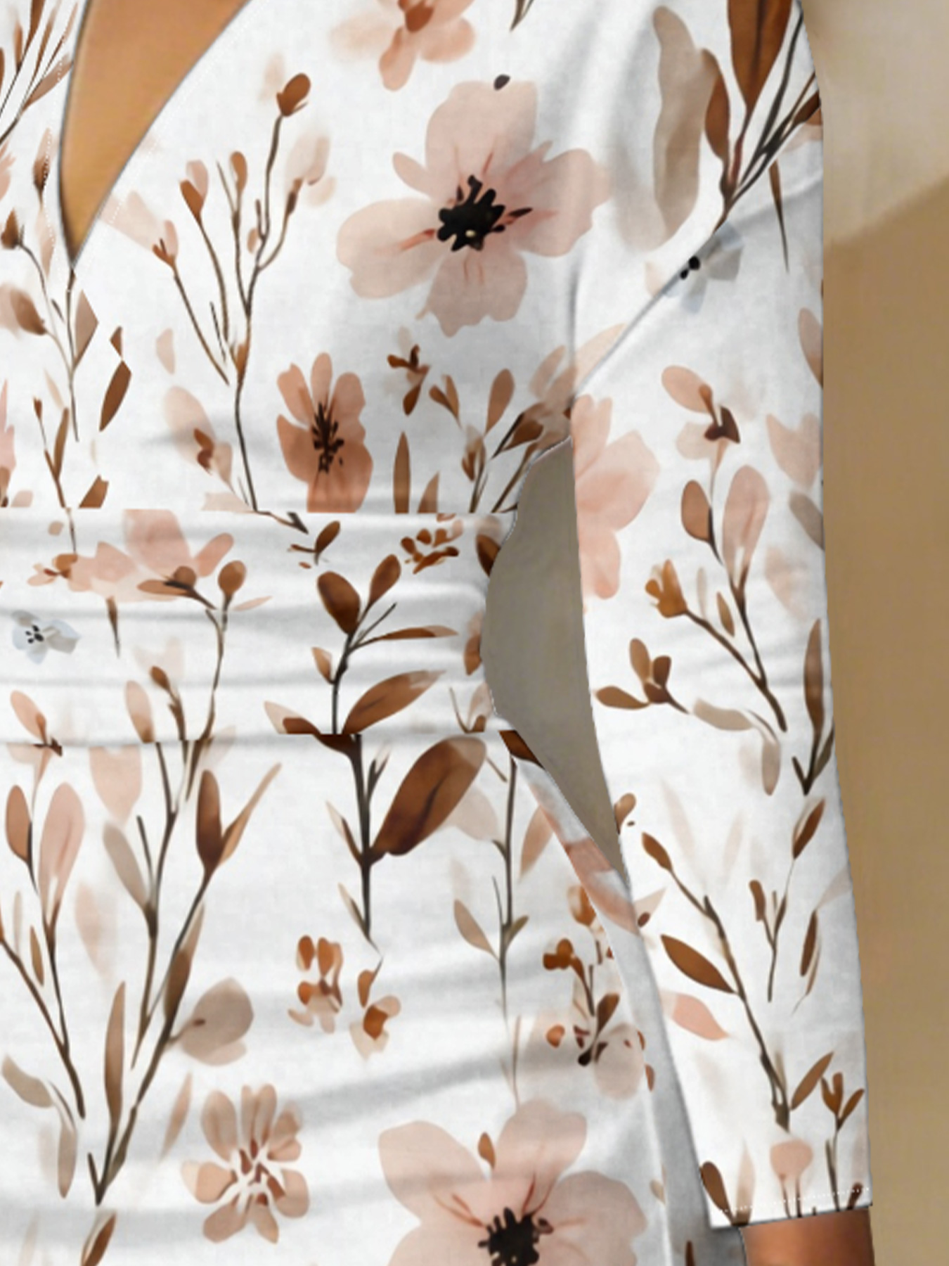 Watercolor Neutral Floral V-Neck Bodycon Midi Dress AEG4289