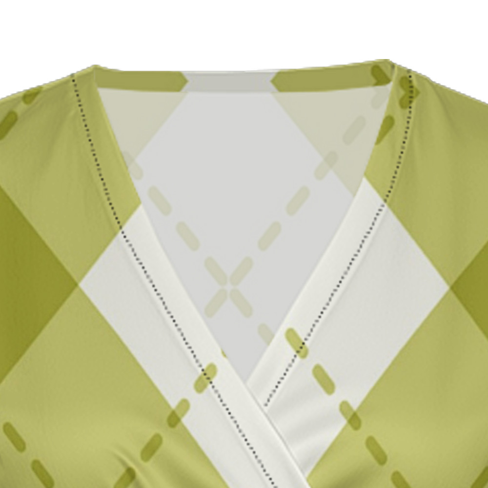 Green & White Argyle Cap Sleeve V-Neck Midi Dress XWS807