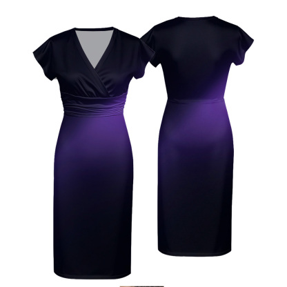 Navy to Purple Ombre Cap Sleeve V-Neck Midi Dress CDF840