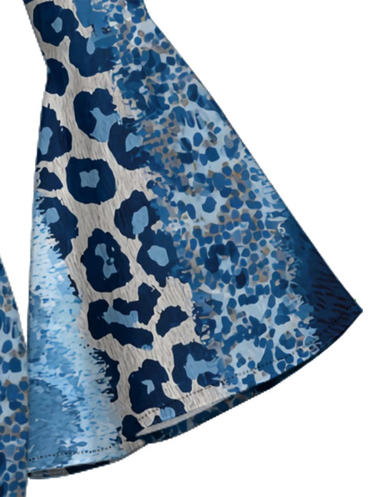 Blue Watercolor Animal Flare Sleeve Bodycon Midi Dress