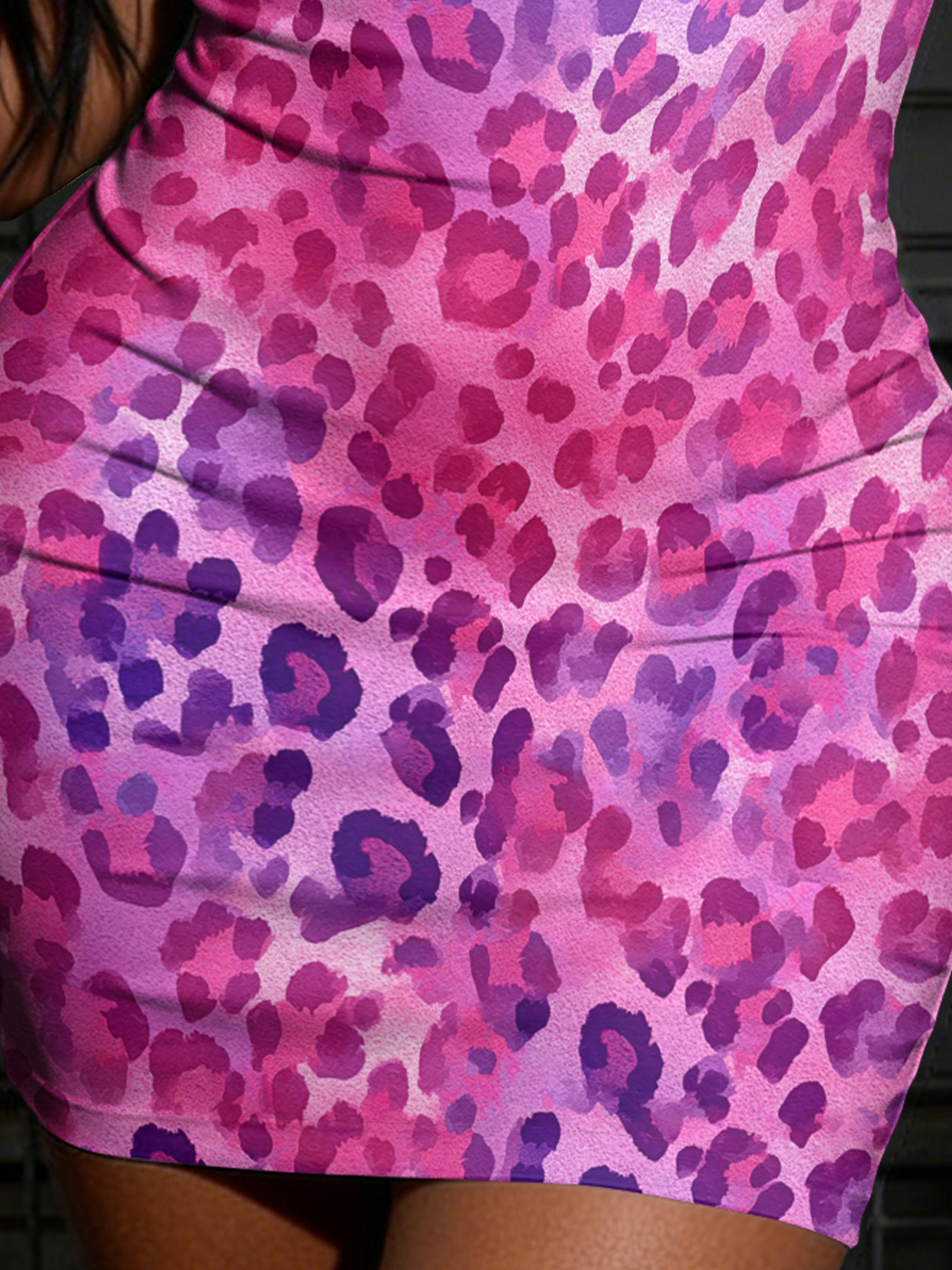 Pink & Purple Ombre Leopard U-neckline Bodycon Mini Dress WVUT45