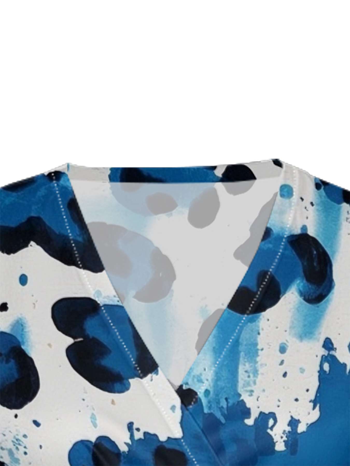 Blue & White Watercolor Cap Sleeve V-Neck Midi Dress MPH879