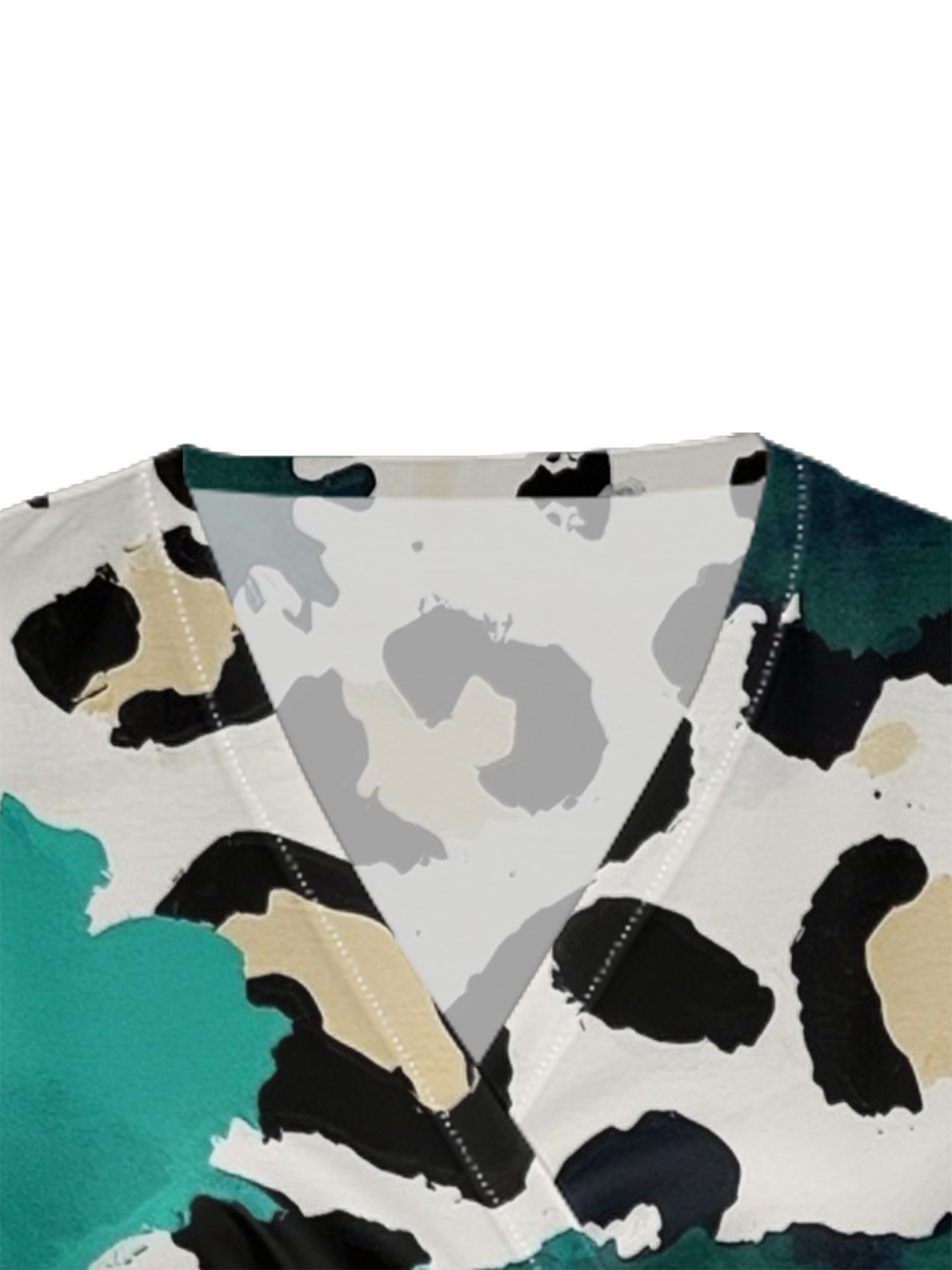 Teal & White Watercolor Cap Sleeve V-Neck Midi Dress IUYU678