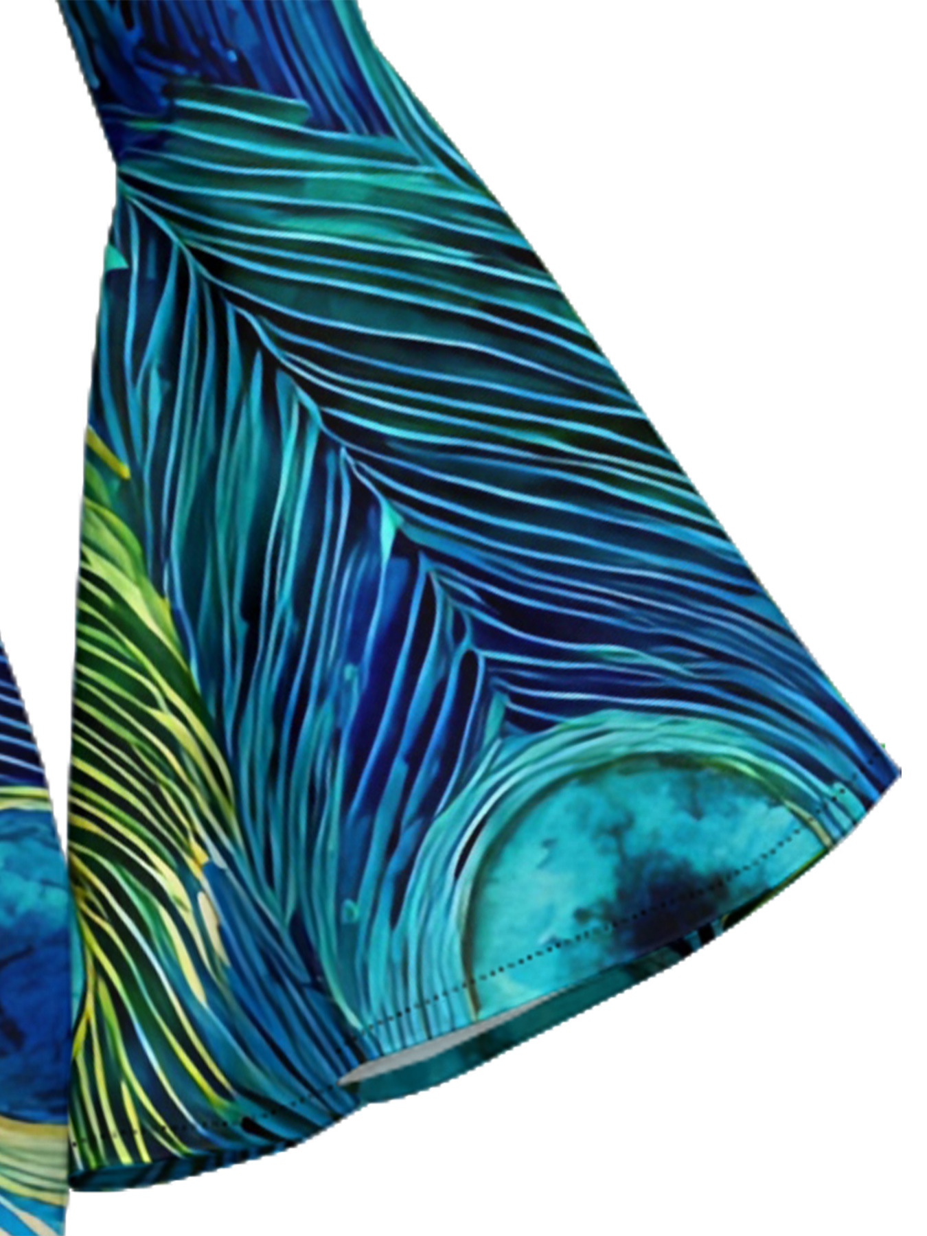 Peacock Feather Print Bell Flare Sleeve Bodycon Midi Dress