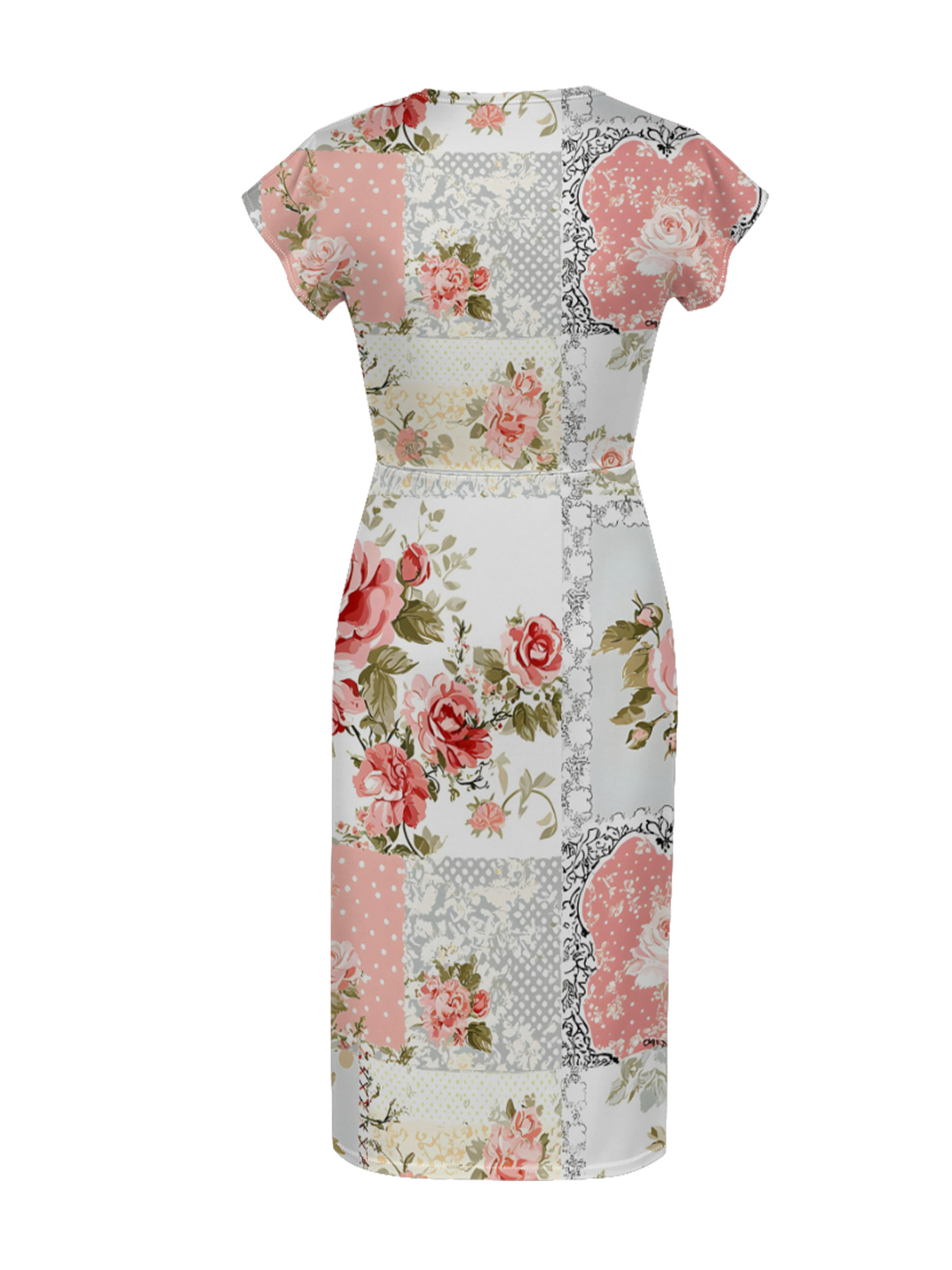 Romantic Vintage Rose Lace Patchwork Cap Sleeve V-Neck Midi Dress IUO0182