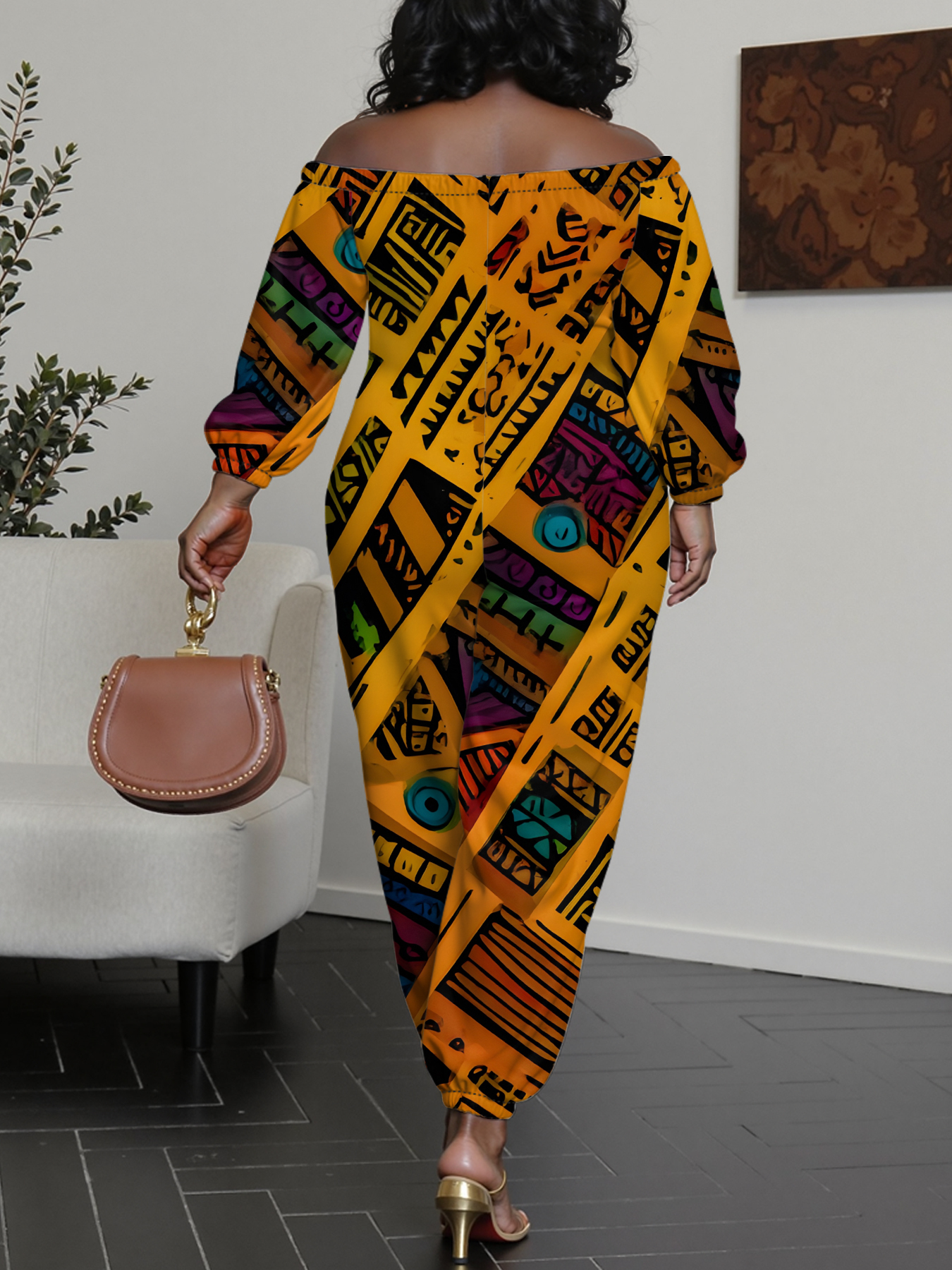 Vibrant African Tribal Print Off-Shoulder Jumpsuit