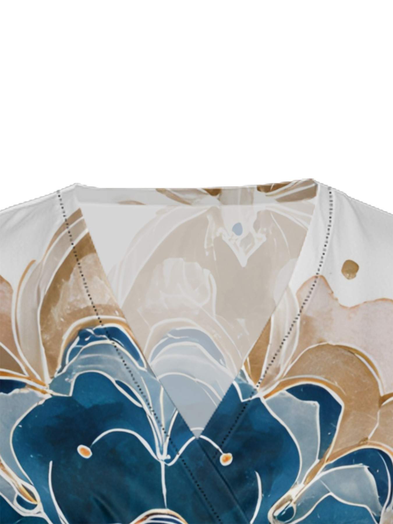 Blue & Gold Floral Cap Sleeve V-Neck Midi Dress OIJUY8678