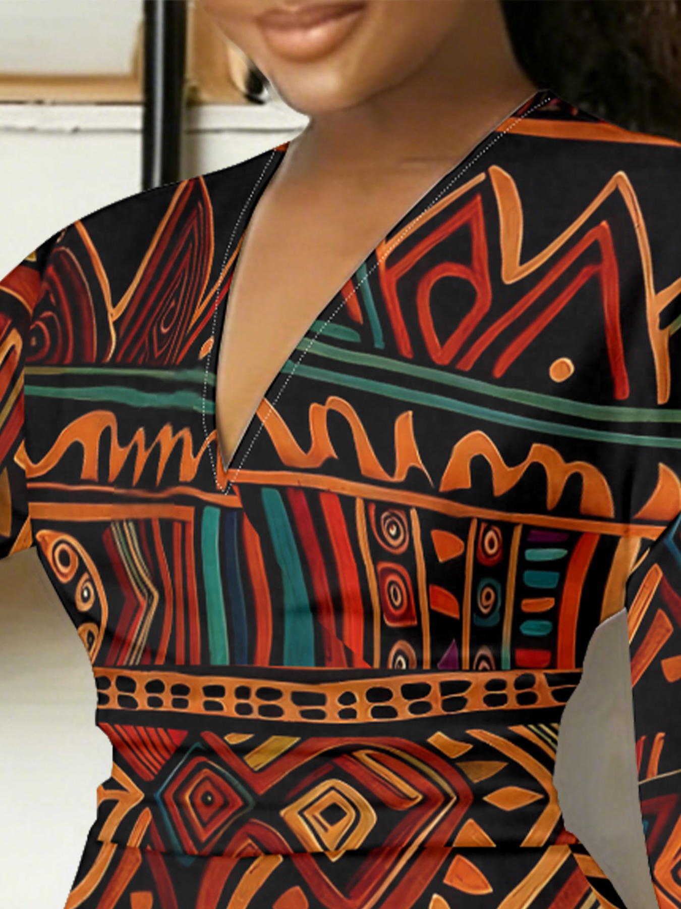 African Tribal V-Neck Bodycon Midi Dress LNT1472
