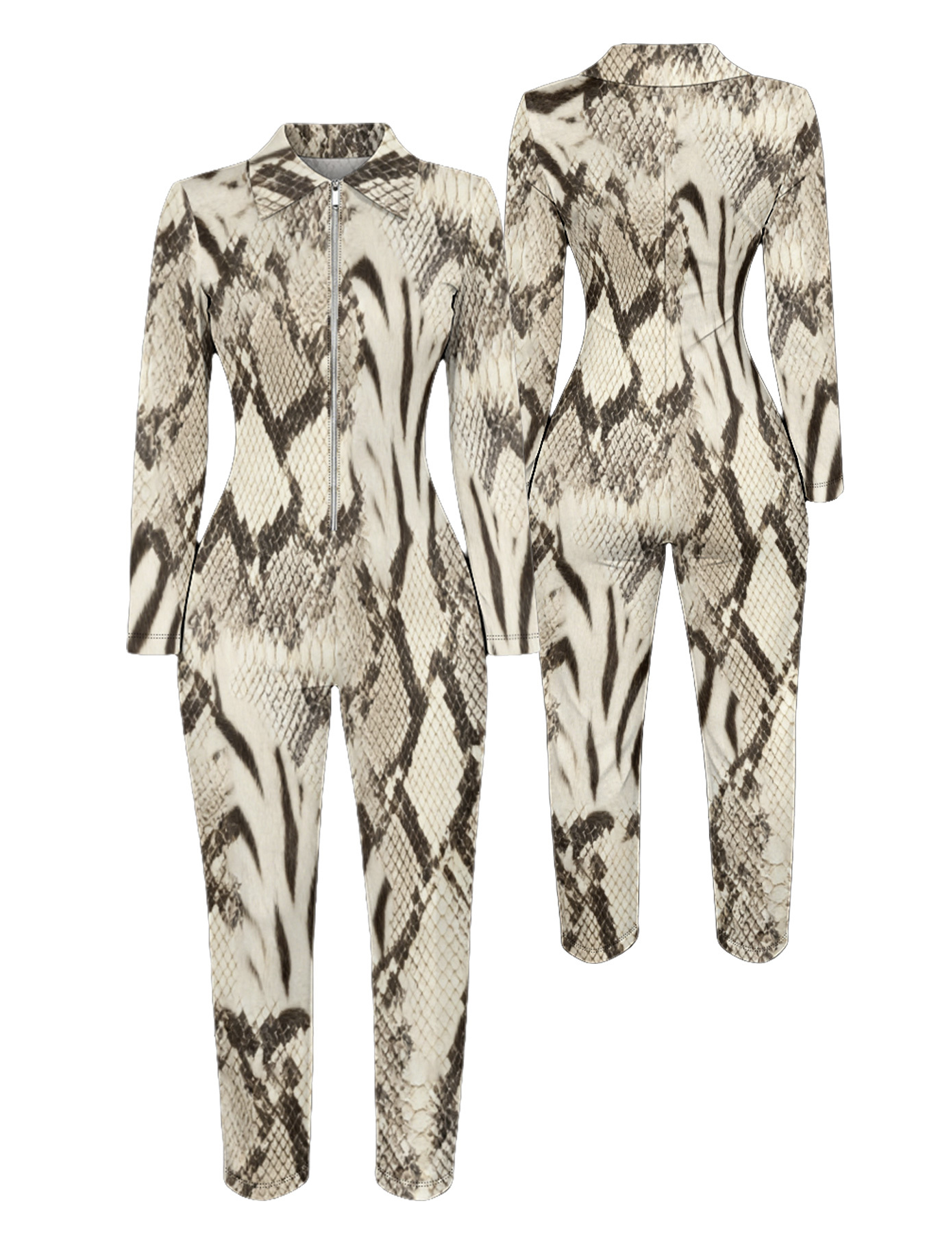 Snake Long Sleeve Zip-Up Jumpsuit HGF015