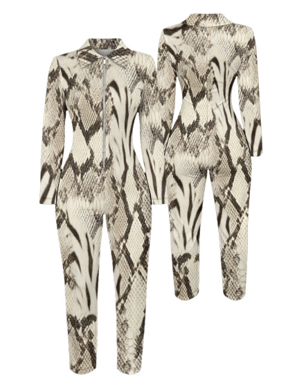 Snake Long Sleeve Zip-Up Jumpsuit HGF015